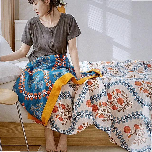98 In X 90 In Pure Cotton Blanket Bed Cover Summer Quilt 4 Layers Gauze Blanket