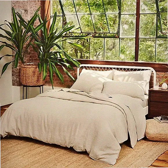 Buffy NWT Hemp Linen Duvet Cover Full Queen Natural Contrast Button Comforter