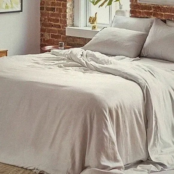 Buffy Supima Cotton Percale Duvet Cover Queen Grey Cooling Comforter NWT